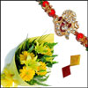Ganesh Rakhi with stones-ZR-60 (Single) + Beautiful Flower Bunch - Click here to View more details about this Product